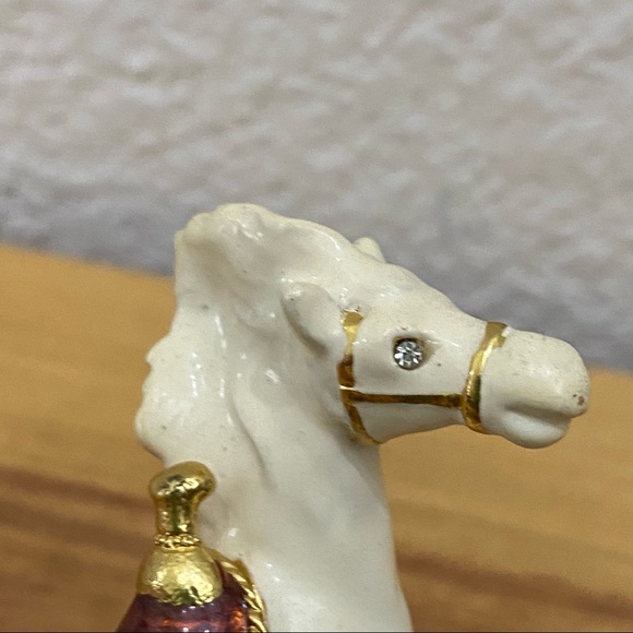 Objet d Art Form Work of Art White Horse Rhinestone Enamel Trinket Box - Picture 11 of 12